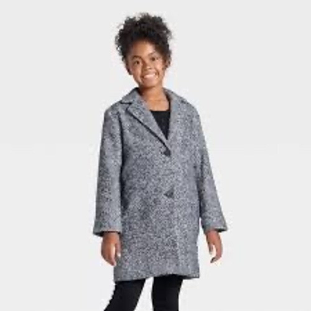 Cat & Jack Girls XS Herringbone Overcoat Gray White Dress Coat NWT